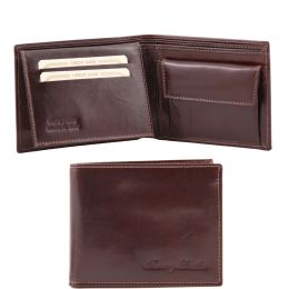 Exclusive leather 3 fold wallet for men with coin pocket (Color: Dark Brown)