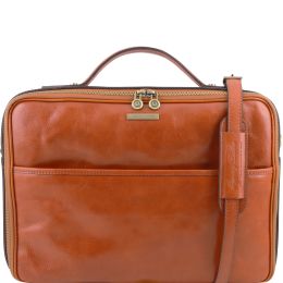 Vicenza Leather laptop briefcase with zip closure (Color: Honey)