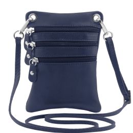 Soft Leather Mini Crossover Bag (Color: Dark Blue)