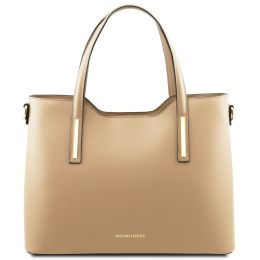 Olimpia Leather Tote (Color: Champagne)