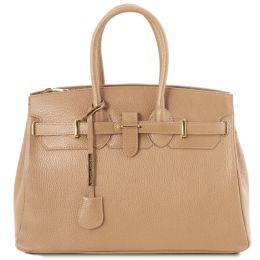TL Bag Leather handbag with golden hardware (Color: Champagne)