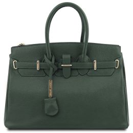 TL Bag Leather handbag with golden hardware (Color: Forest Green)