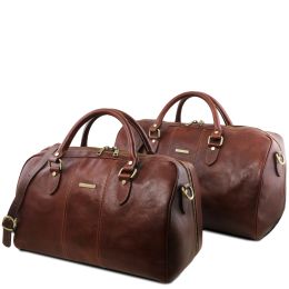 Lisbona Leather travel set (Color: Brown)