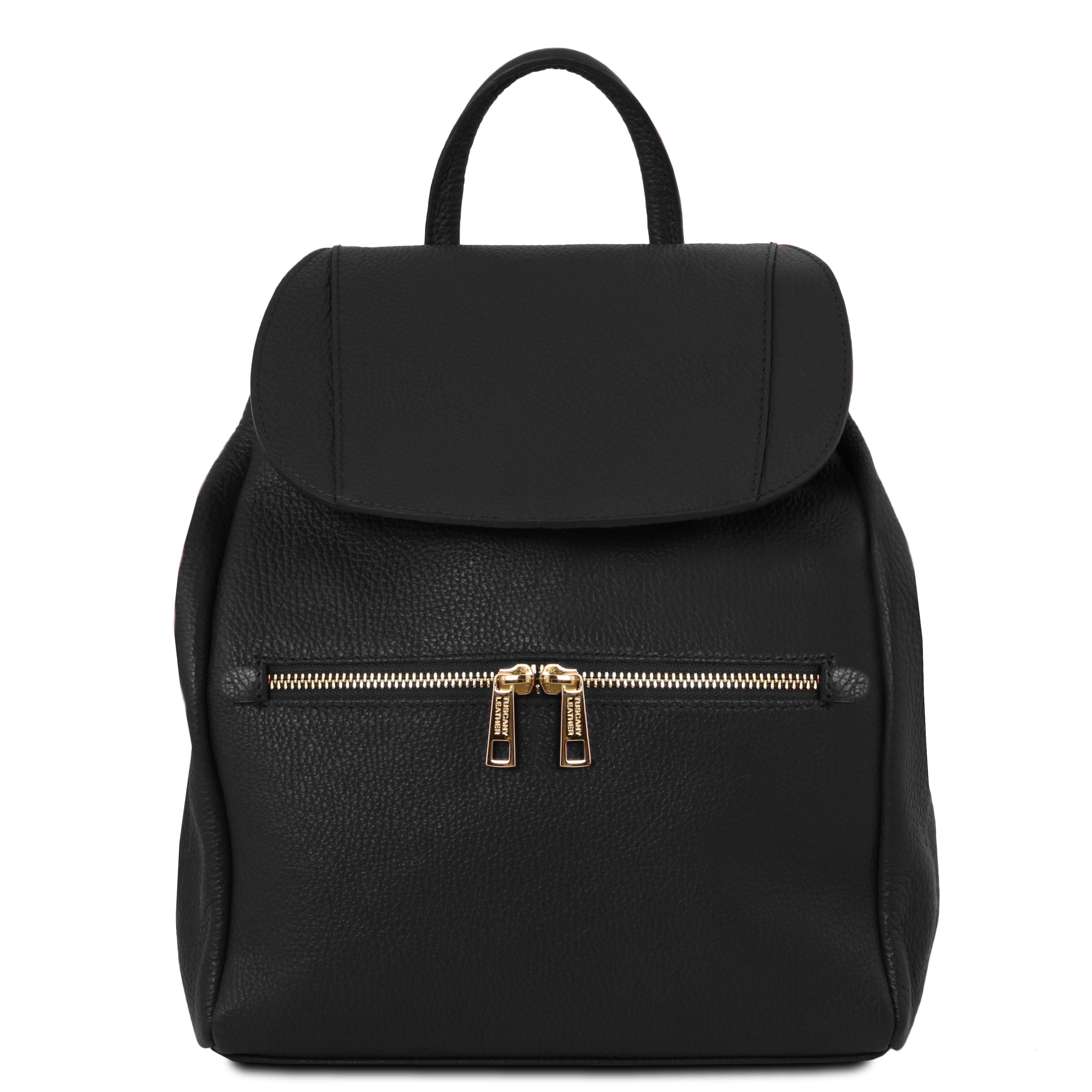 Soft Leather Backpack w/Front Zipper Pocket