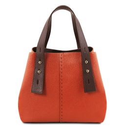 Leather Tote Handbag (Color: Brandy)