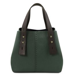 Leather Tote Handbag (Color: Forest Green)