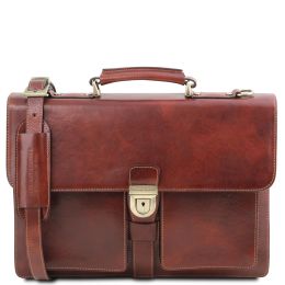 Assisi Tuscany Leather Briefcase w/3 Compartments (Color: Brown)