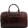 Leather travel duffle bag with pocket on the backside Large Size