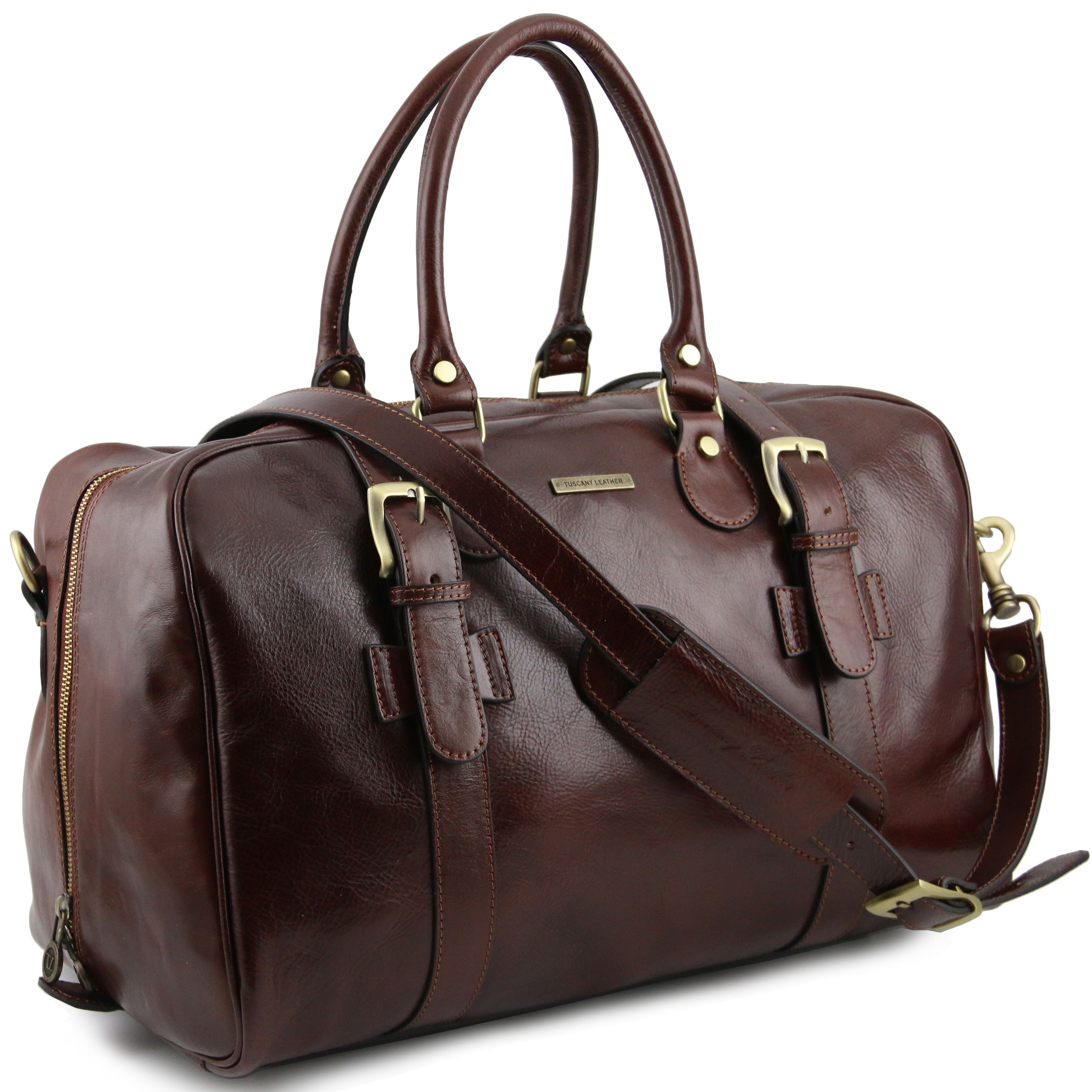 leather travel bag with strap
