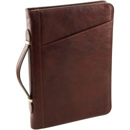Claudio  Exclusive leather document case with handle (Color: Brown)