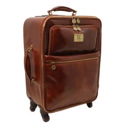TL Voyager  4 Wheels vertical leather trolley (Color: Brown)