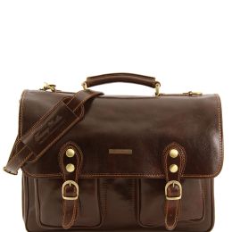 Modena  Leather briefcase 2 compartments (Color: Dark Brown)