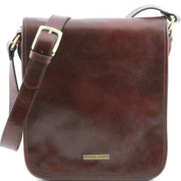 TL Messenger  Two compartments leather messenger bag (Color: Brown)