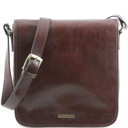TL Messenger  One compartment leather shoulder bag (Color: Brown)