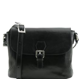 Jody  Leather shoulder bag with flap (Color: Black)