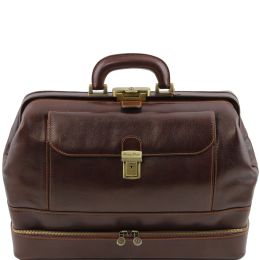 Giotto  Exclusive double-bottom leather doctor bag (Color: Dark Brown)