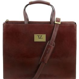 Palermo Leather briefcase 3 compartments (Color: Brown)
