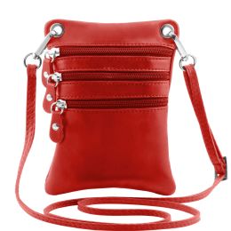 Soft Leather Mini Crossover Bag (Color: Red)