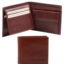 Tri-fold leather wallet (Color: Brown)