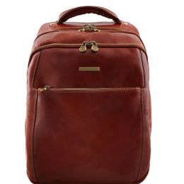 Phuket 3 Compartments leather laptop backpack (Color: Brown)