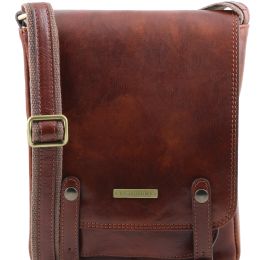 Roby  Leather cross-body bag for men with front straps (Color: Brown)
