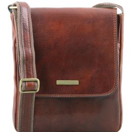 John  Leather cross-body bag for men with front zip (Color: Brown)