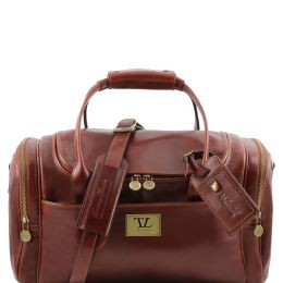 TL Voyager Travel leather bag with side pockets (Color: Brown, size: small)