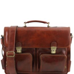 Ventimiglia Leather multi compartment TL SMART briefcase with front pockets (Color: Brown)