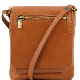 Sasha  Unisex soft leather shoulder bag (Color: Cognac)
