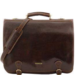 Ancona  Leather messenger bag (Color: Dark Brown, size: large)