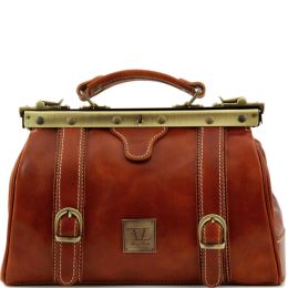 Monalisa  Doctor gladstone leather bag with front straps (Color: Honey)
