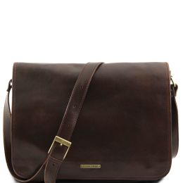 Messenger double  Freestyle leather bag (Color: Dark Brown)