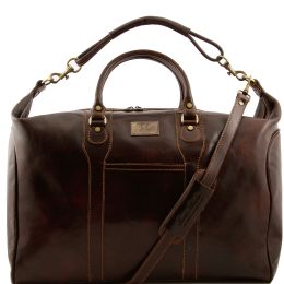 Amsterdam  Travel leather weekender bag (Color: Dark Brown)