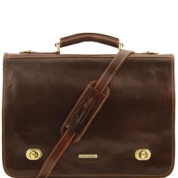 Siena  Leather messenger bag 2 compartments (Color: Dark Brown)