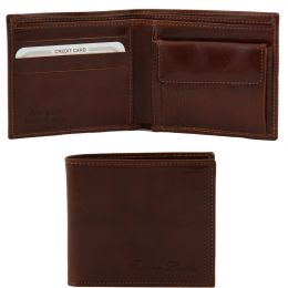 Exclusive 2 fold leather wallet with coin pocket (Color: Brown)