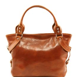 Ilenia  Leather shoulder bag (Color: Honey)